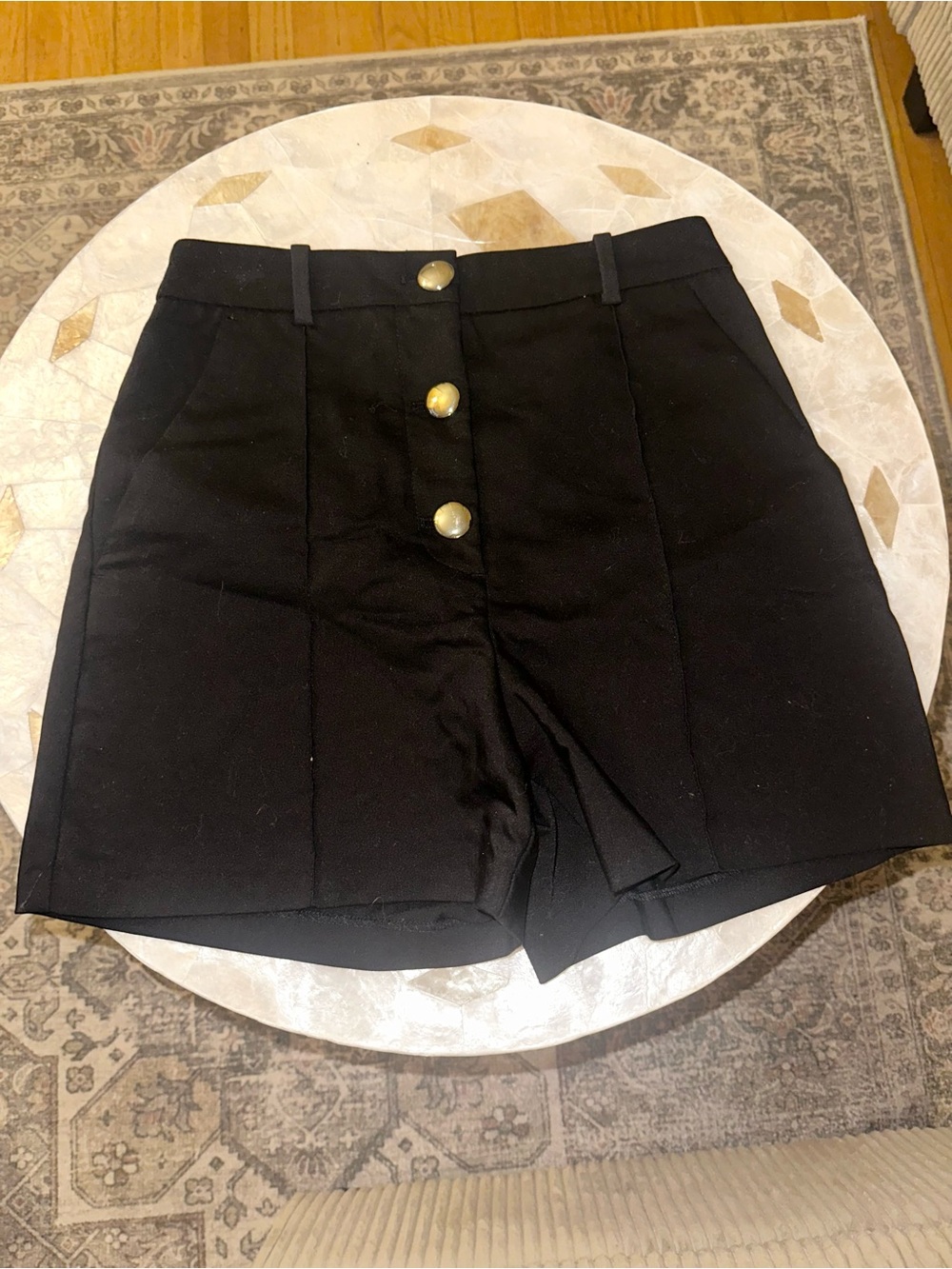 Zara Black High-Waist Button-Front Shorts with Gold Buttons